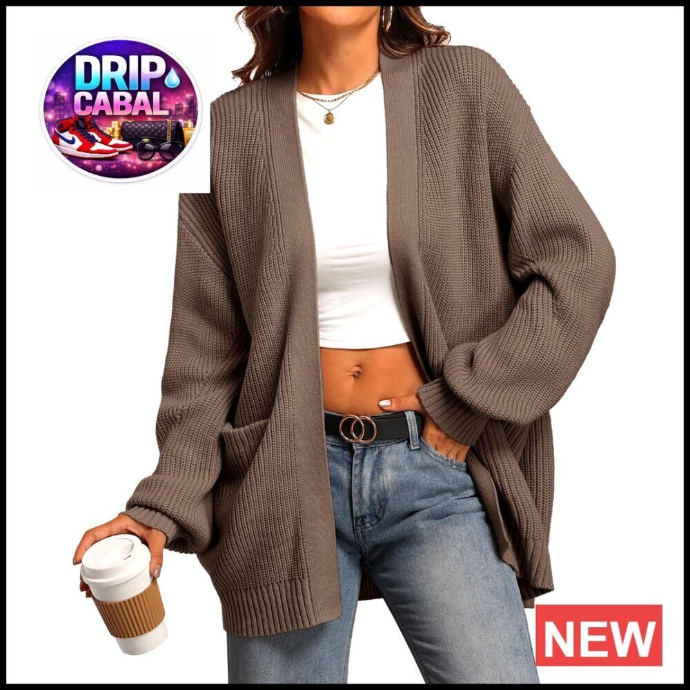 Oversized Chunky Knit Cardigan Sweater Open Front with Pockets Loose Fit